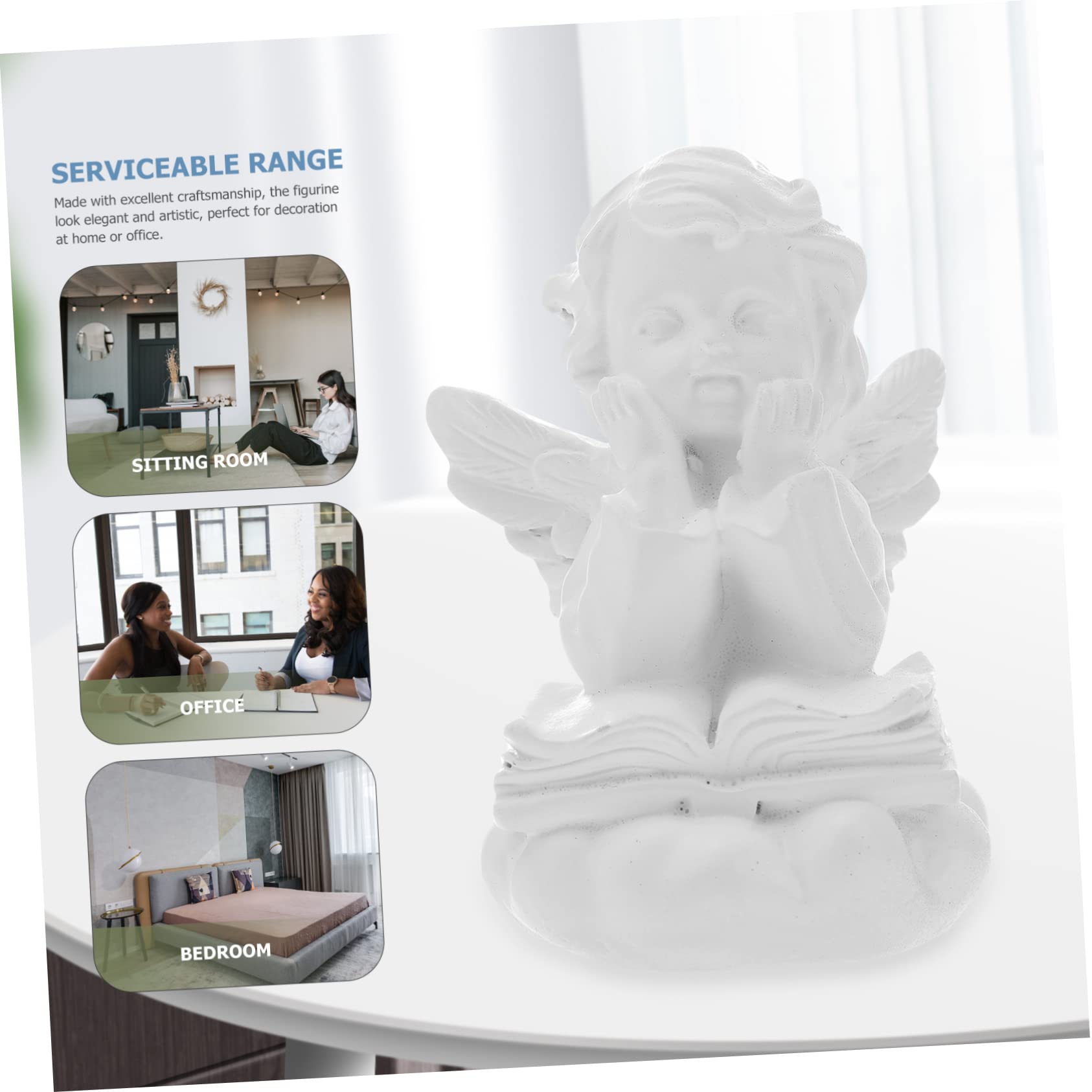 天使の樹脂彫刻 約15cm ホワイト 白い樹脂の祈りの置物,天使の彫刻,祈りの祈りのフィギュア,職人