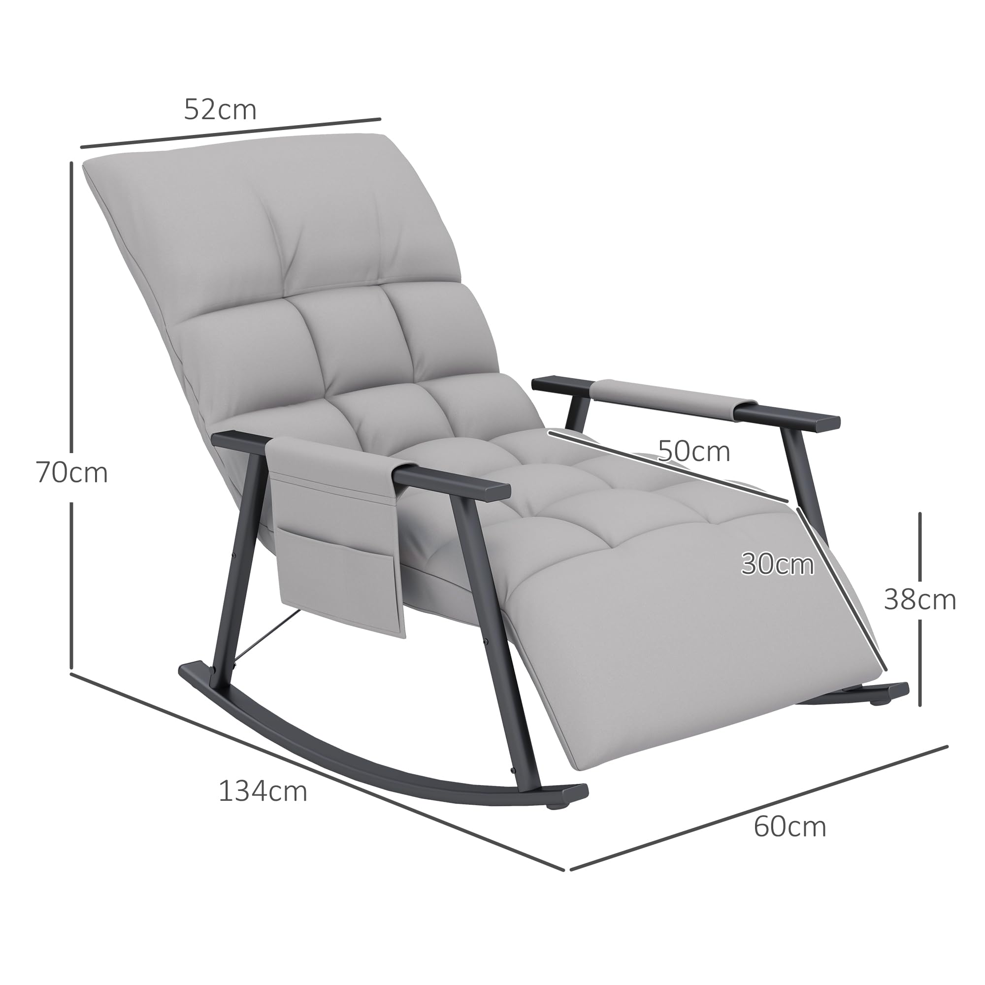 HOMCOM Silla Mecedora con Respaldo y Reposapiés Regulables, Sillón Balancín con Bolsillo, Marco de Acero, Soporta 120 kg, para Salón y Dormitorio, Gris