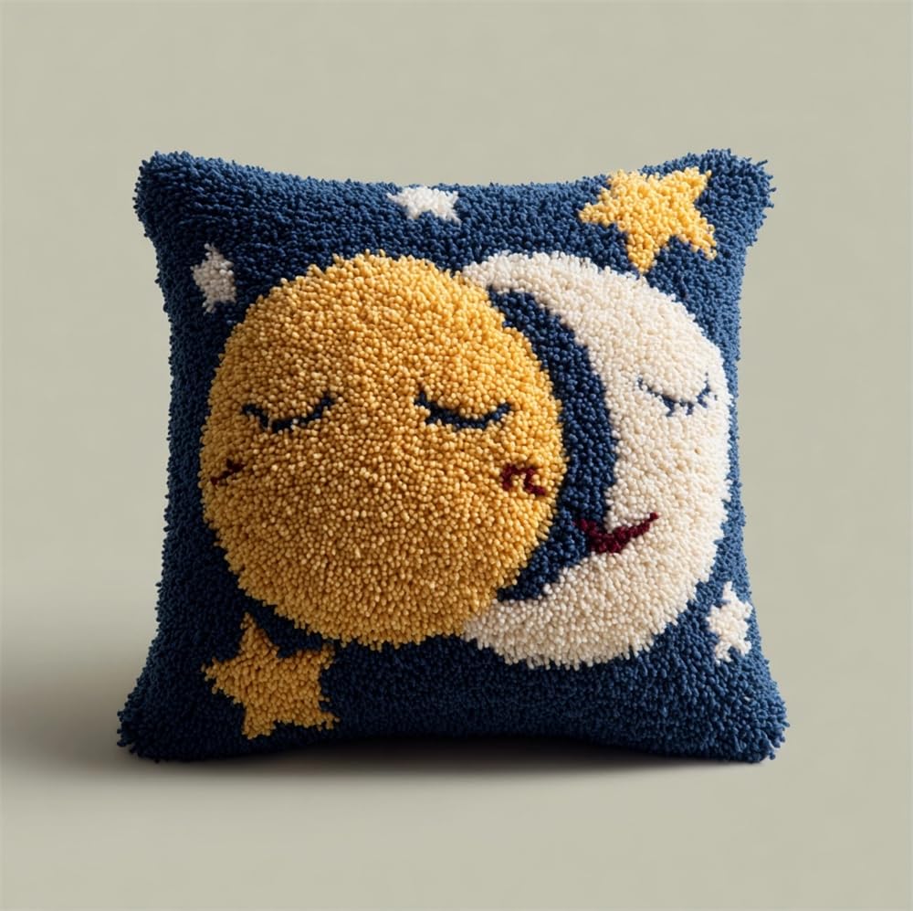 Kitphoenix Stars And Moon Latch Hook Pillowcase Embroidery Kit,