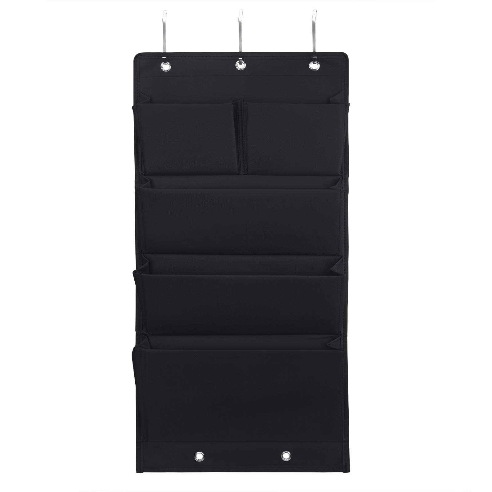 Over the Door File Organizer with 5 Pockets Metal Hooks Wall Mount Home Office Hanging Storage Bag for File Folder, Books, Magazine, Letters, Notebook, Stationery