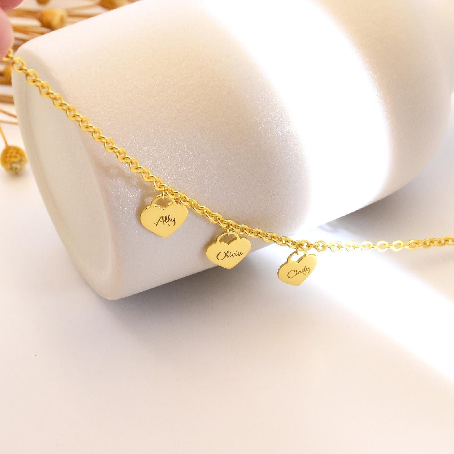 Su misura bracciale con cuore, multiplo nome inciso iniziali speciale Dates commemorativo per lei