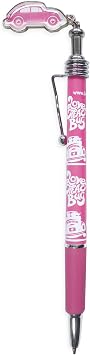 BRISA VW Collection - Beetle Bug Ballpoint Pen with Charm | Volkswagen Ballpoint Pen with Charm, for office, everyday use, travel, Black ink, Love That Bug/Pink