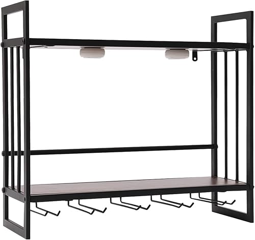 Miniatura 5 de Gdrasuya10 Estante de vino con luz LED montado en la pared, estante de exhibición de botellas de vino, estante de almacenamiento de vino de metal,