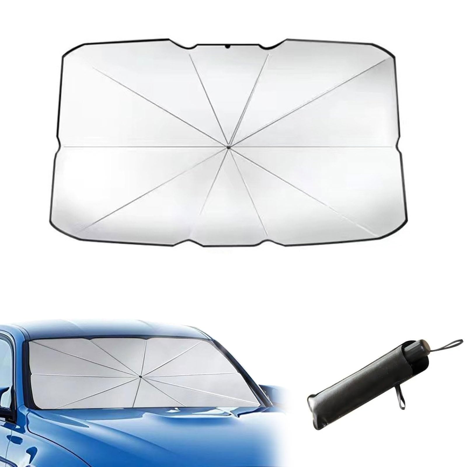Parasol Coche Delantero, Parasol Coche Delantero Plegable, para Sol para Coches 132cm*76cm, Plegable Parasol Paraguas Coche, con Protección UV, Parasol Coche para MayoríA de Coches, SUV, Camiones