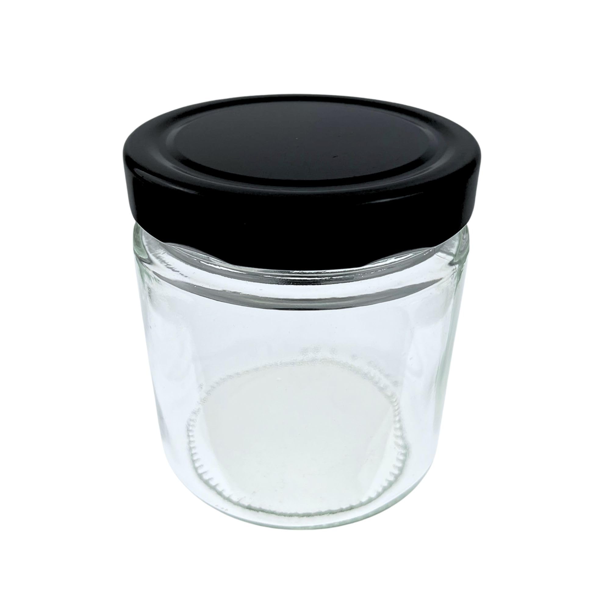 52x DEEP Twist Off Honigglas 500 g Rundglas Gläser für Honig Deckelfarbe Schwarz - glänzend