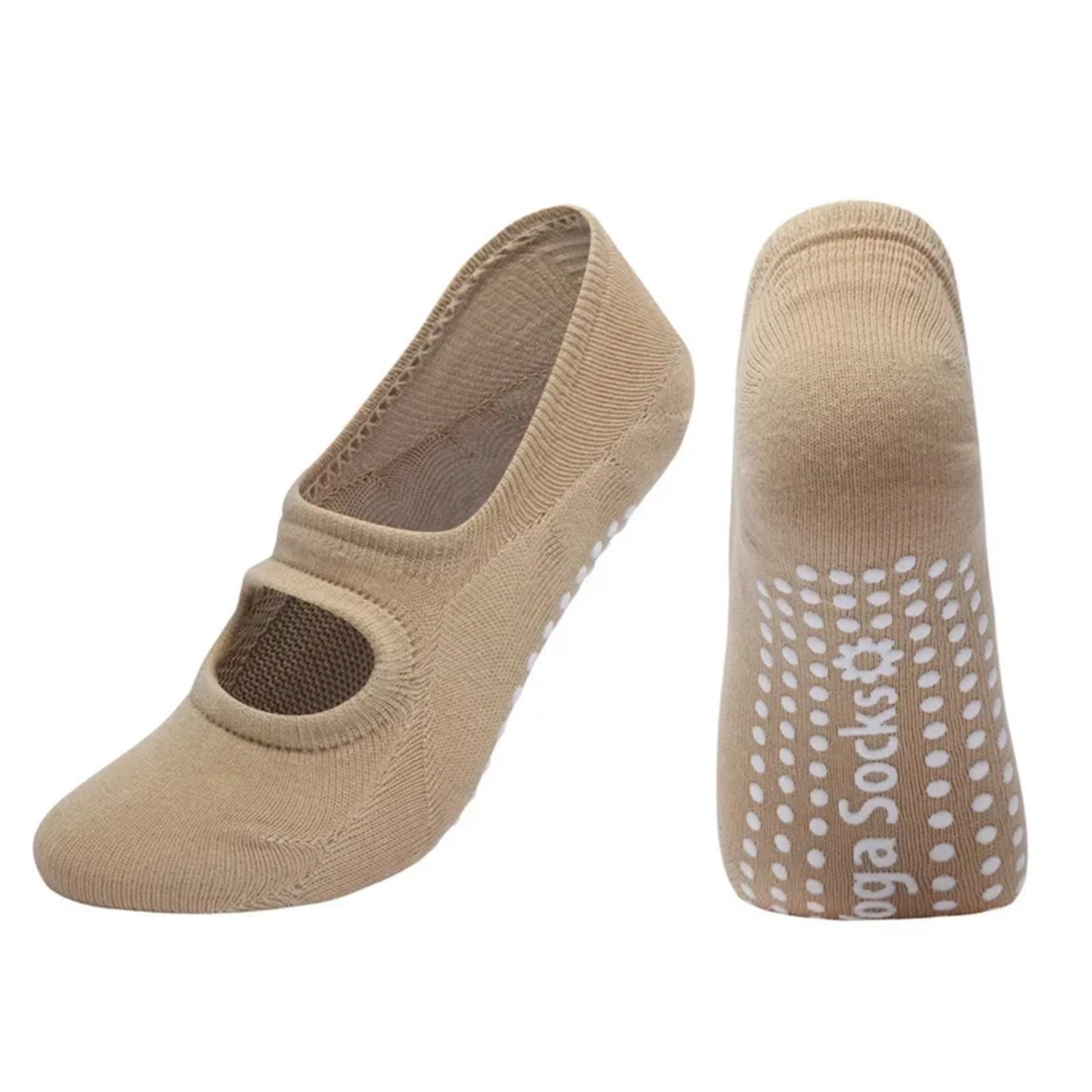 Calcetines Pilates Yoga Calcetines de Yoga antideslizantes de silicona for mujer, medias deportivas transpirables con espalda descubierta de talla grande, calcetines invisibles de algodón de Color sól