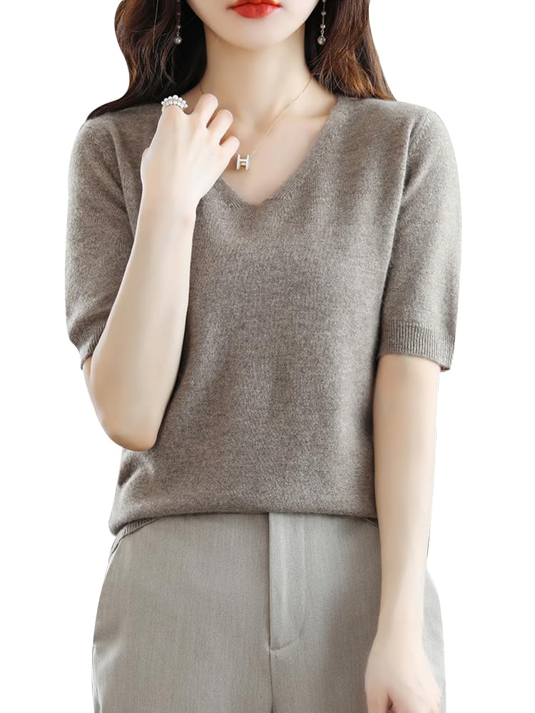 Amazon | DUZTELYI レディース ニット 五分袖 Vネック サマーニット  