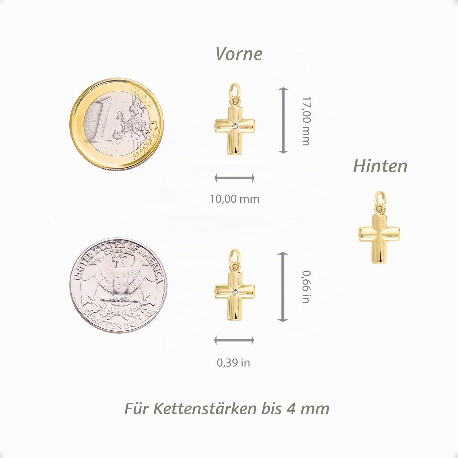 forme di Lucchetta Anhänger Kleines Kreuz 750 Gelbgold mit Stein | Religiöser Goldanhänger, für Geburt, Taufe, Kommunion, für Armbänd und Kette bis 4 mm, hergestellt in Italien