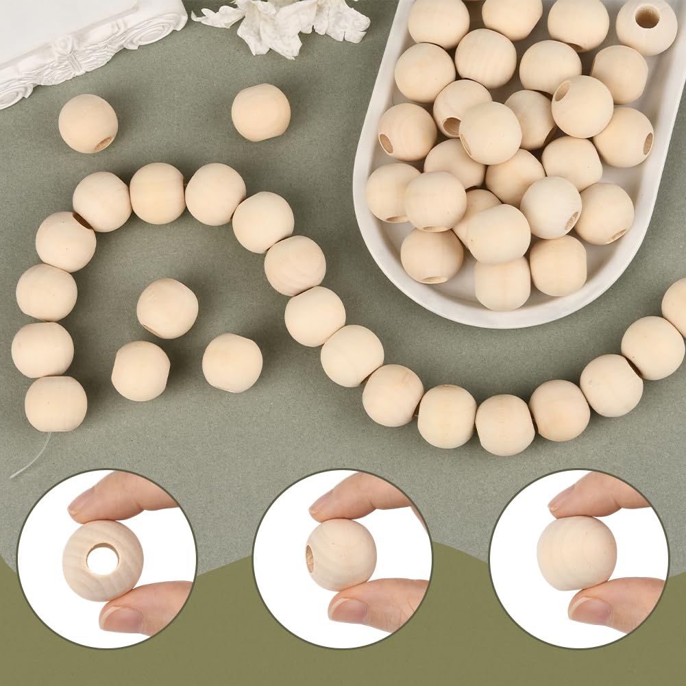 Fashewelry 120 Perline In Legno Naturale Miste – Ovali E Tonde Con Foro Grande 9-10 Mm – Fai Da Te