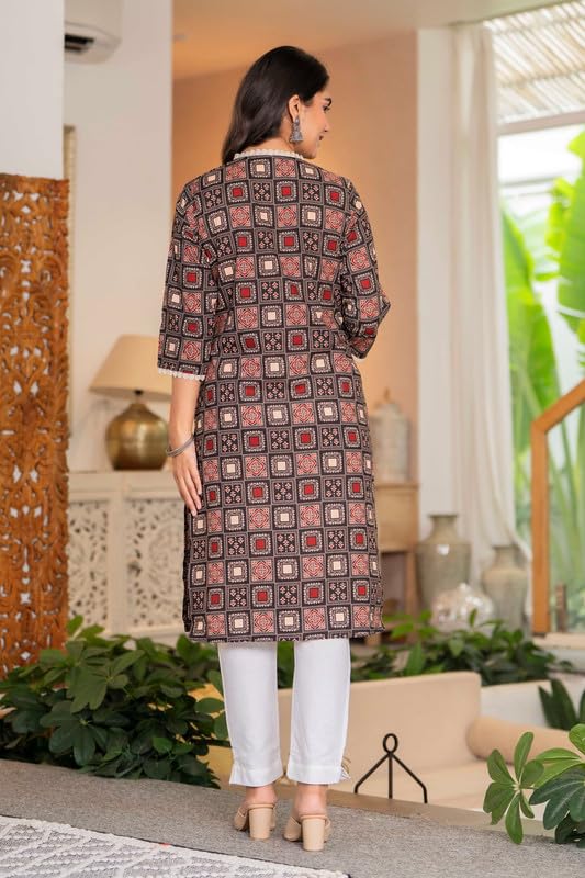 Image of Women's Pure Cotton Floral Printe Straight Single Kurti