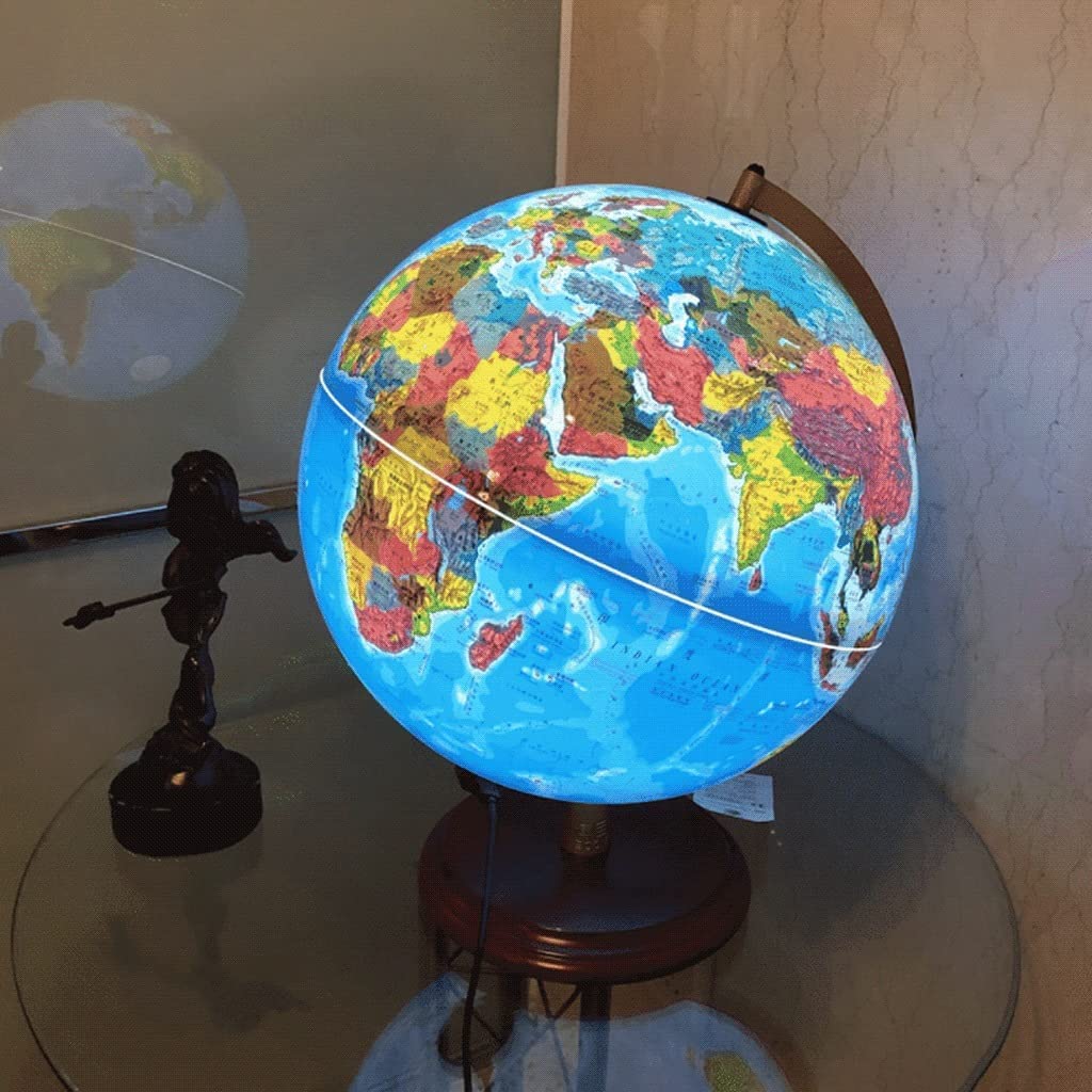 HRTC wereldbol Mappamondo con Supporto in Legno, Mappamondo Luminoso per Bambini 2 in 1 con Mappamondo Luminoso Interattivo per L'apprendimento della Terra Manuale Pratico