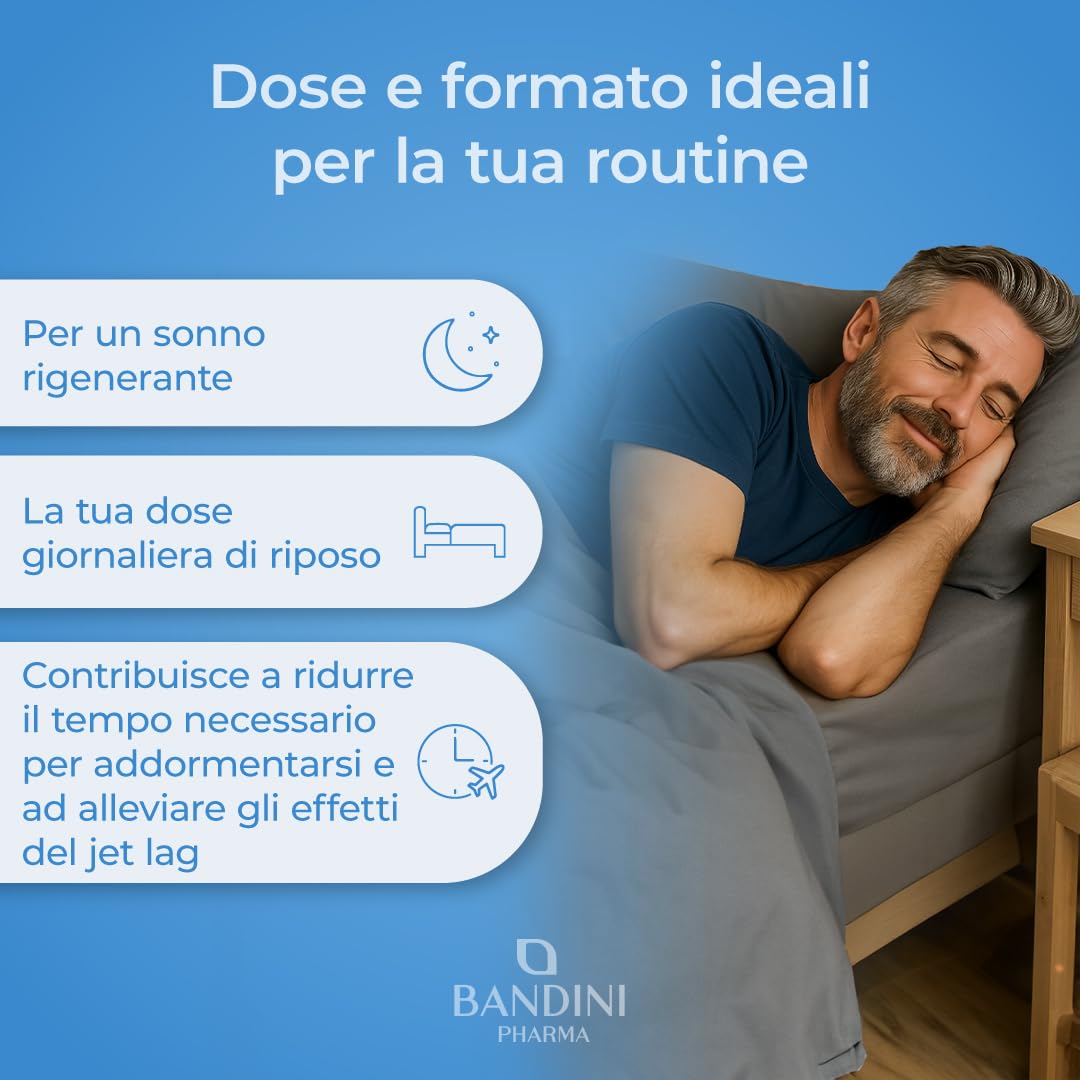 Bandini® Melatonina Forte Pura, 400 Compresse (Scorta + 1 anno), Integratore per Dormire 1mg per Compressa, Facile da Deglutire, Migliora la Qualità del Sonno Regolando il Ciclo Sonno-Veglia, Vegana