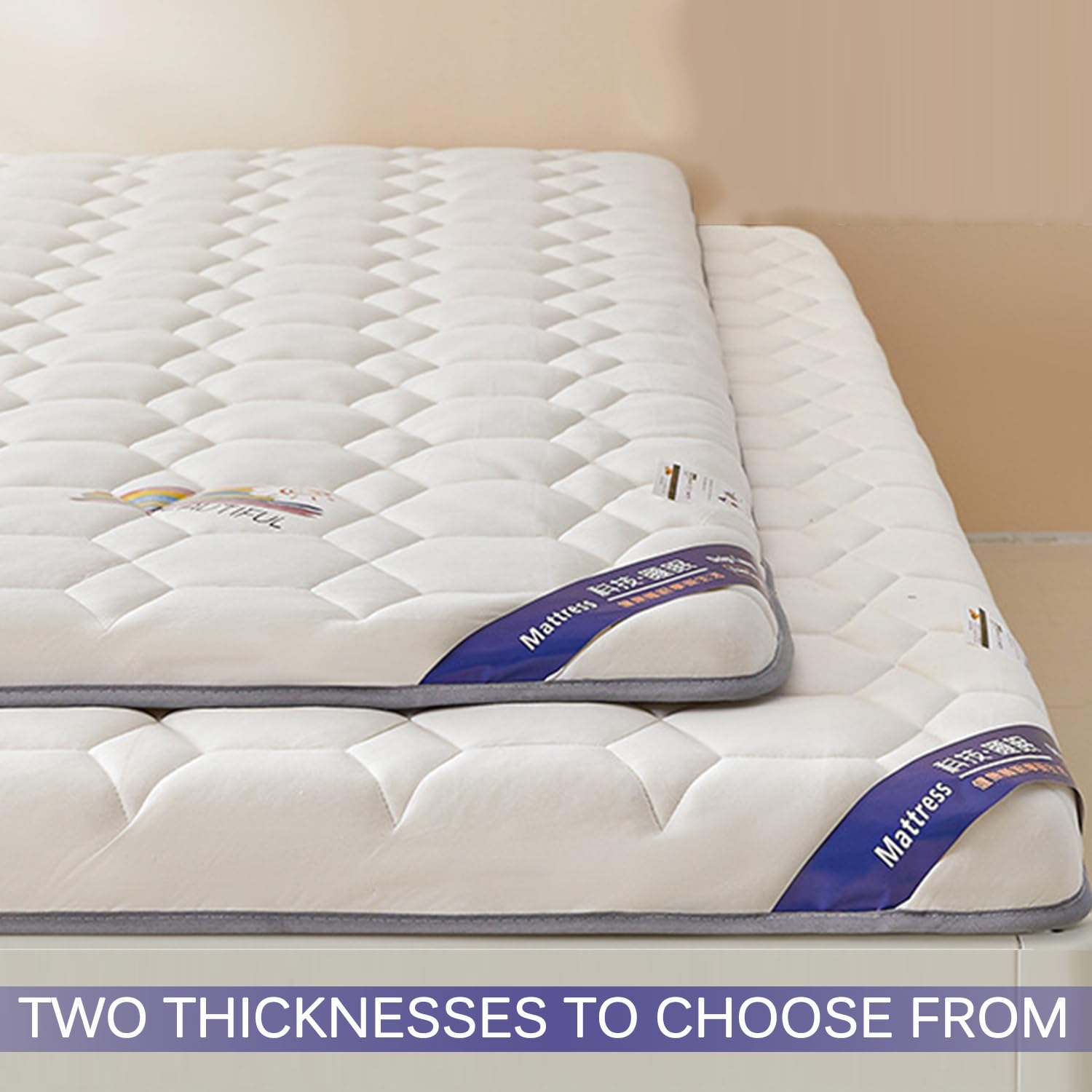 White/9cm,90x190cm, Matras en Mousse De Mémoire Futon Topper Matras Japonais Traditionnel 4.5Cm/9Cm Épaisseur Respirable Coussin De Couchage avec Bande Élastique pour Dortoir Camping