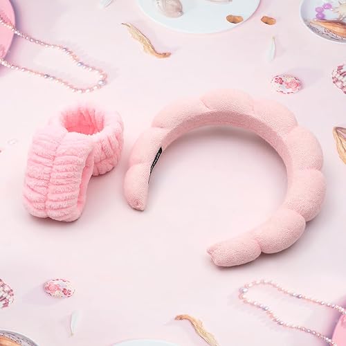 Miniatura 8 de CHENYIYI Diademas de spa para lavar la cara, diademas de spa con pulseras para mujer, diadema de esponja para maquillaje y cuidado de la piel,