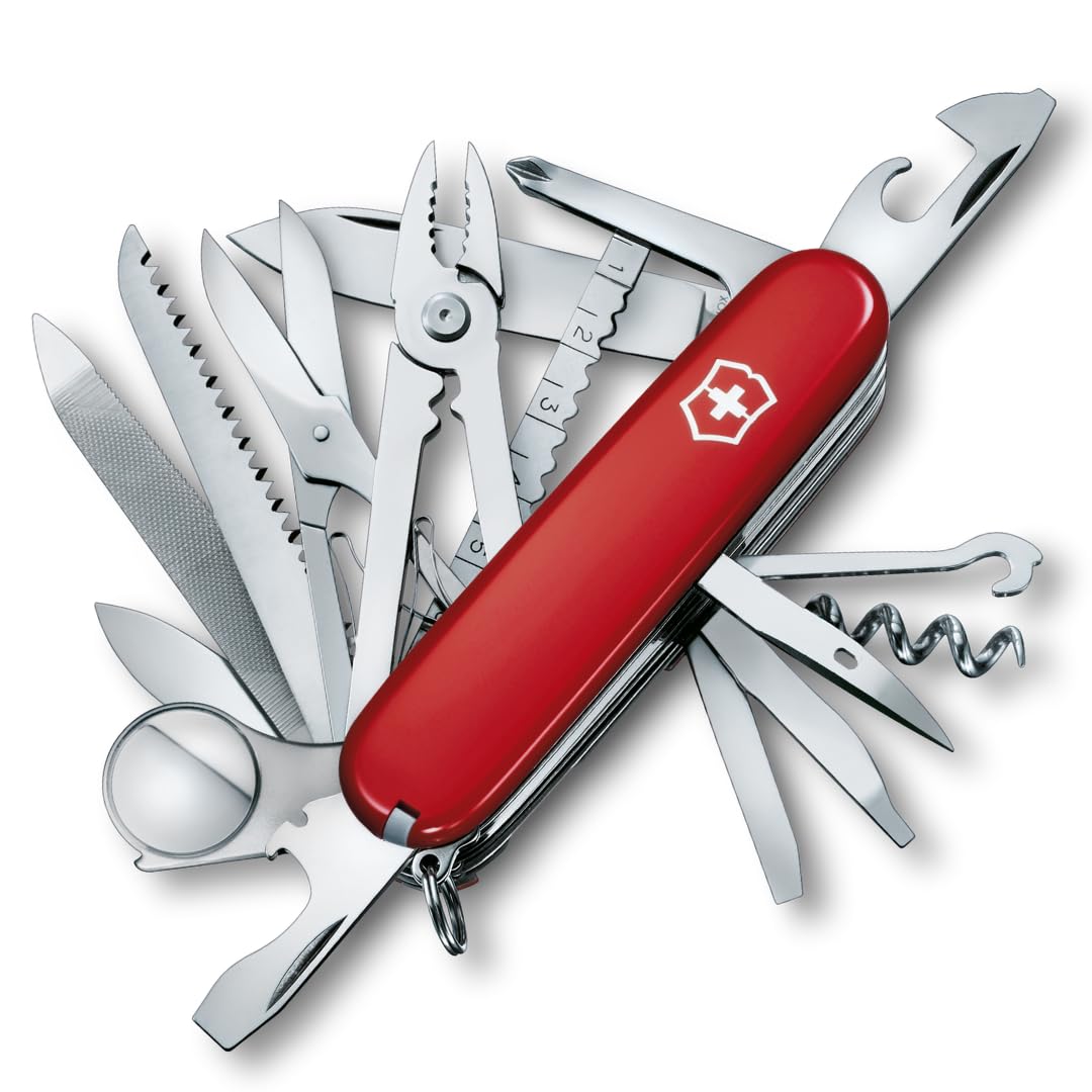 Victorinox Swiss Army Knife - Swiss Champ - Multitool with 33 Functions including a Pair of Scissors and Screwdriver - Black, 91 mm (Red)