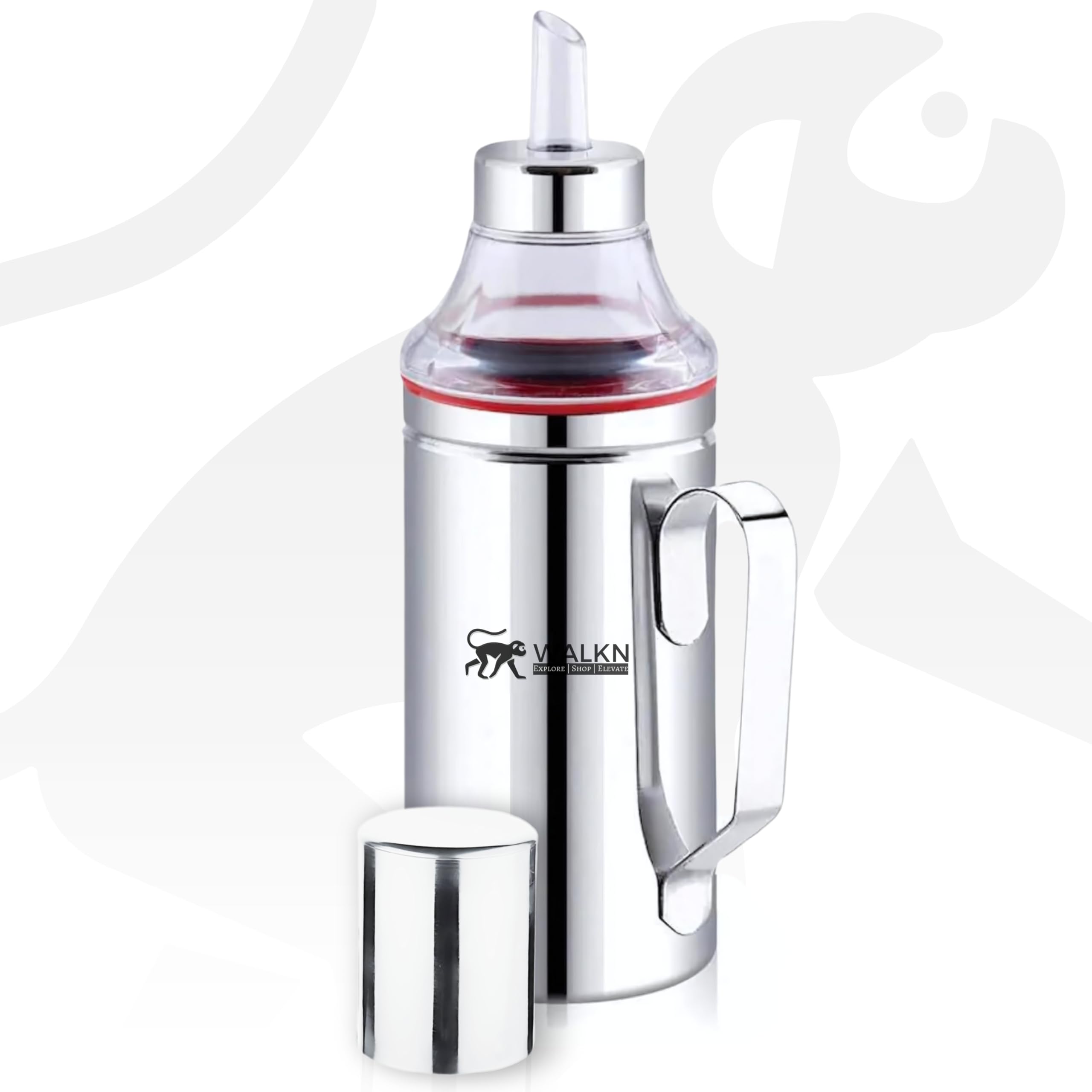 WALKN Stainless Steel Oil Dispenser with Nozzle 750ml | Olive Oil Container/Can | Vinegar Cruet/caster | Gini Oil Pourer/Pot/Drizzler | Oil Bottle with Handle | Silver | 750 ml