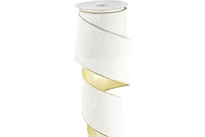 White and Gold Wired Ribbon: Velvet and Elegance for Festive Creations