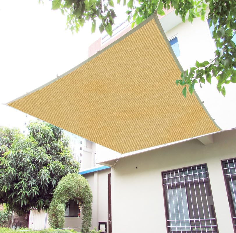 FREXXA- HDPE Fabric Cotton Webbing Sun Shade Sails Shade Net 90% Protection from Sun & UV Rays Ideal for Car Parking, Outdoor Garden, Balcony, Patio, Beige Color (5 Ft x 7 Ft) Pack of 1 Piece-image-16
