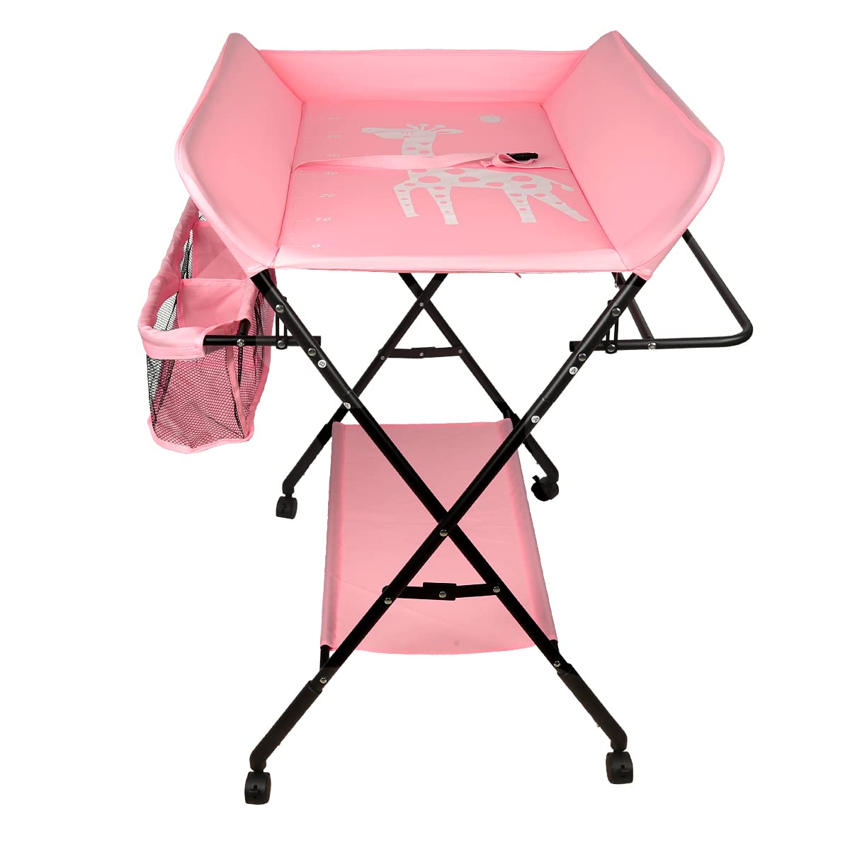 SHISHI Fasciatoio Portatile Pieghevole, Fasciatoio a Piedi per Neonati, Fasciatoio da Viaggio, Materassino Fasciatoio Impermeabile e Lavabile, Protegge la Vita (80×66×(92-98) cm, Rosa acceso-nero A)