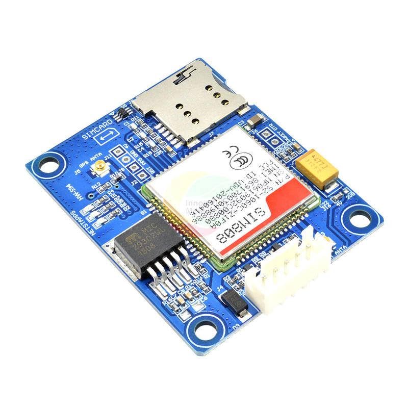 Angle view of the SIM808/SIM868 module showing antenna connectors