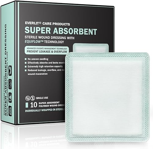 EVERLIT EquiFlow - Apósito súper absorbente, alta retención, absorción instantánea para heridas con exudación intensa, almohadillas de gasa de