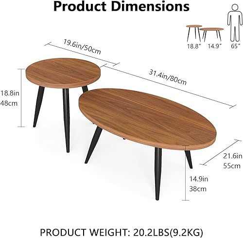 Miniatura 3 de Juego de 2 mesas auxiliares, mesa auxiliar anidable, mesa auxiliar para sofá para granja y sala de estar (marrón)