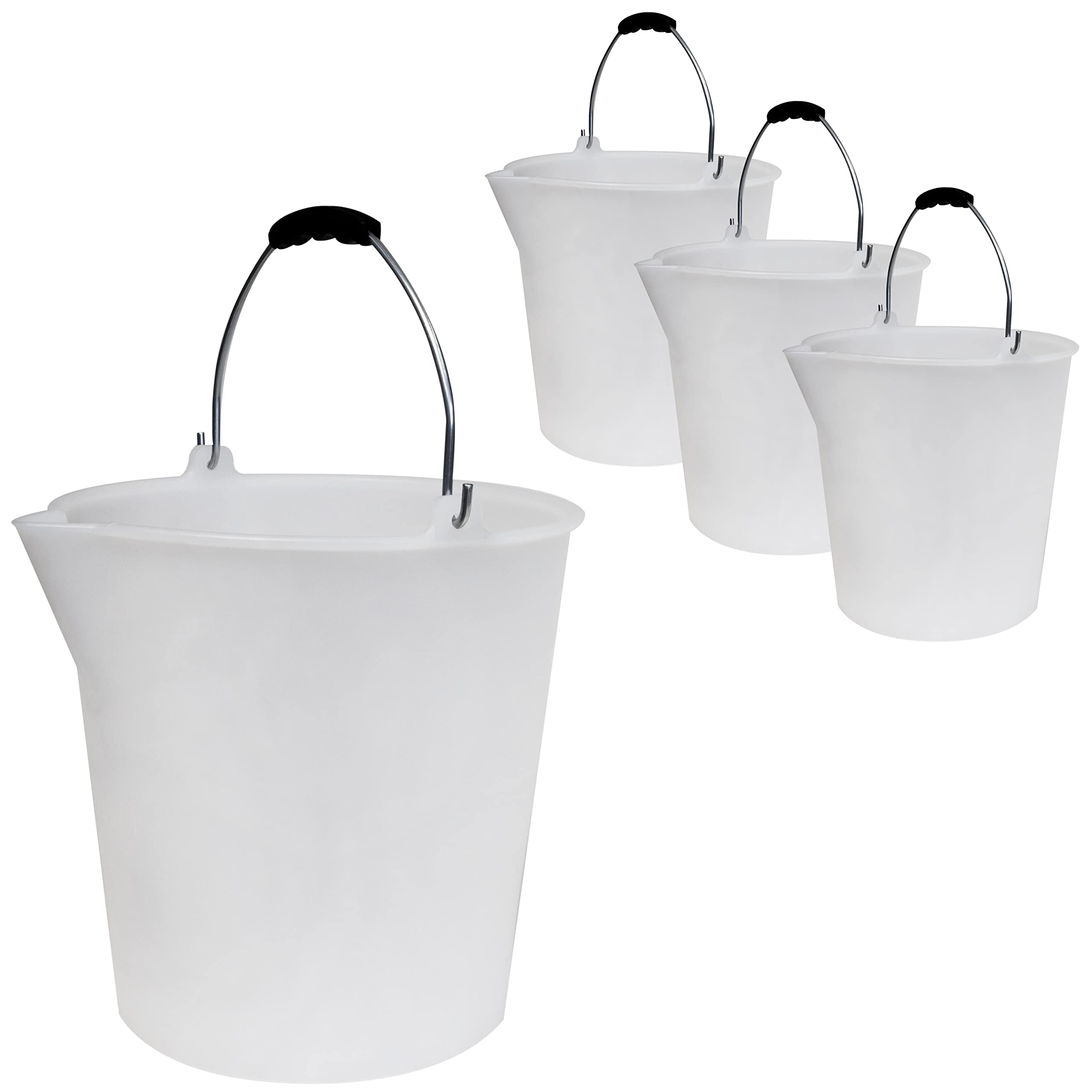 4 seaux Bec verseur Anse métal 12L Blanc Plastique LDPE gradué Alimentaire