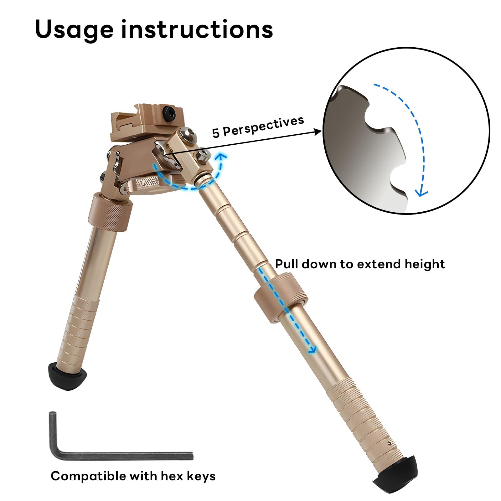 Bípode V8, Bípode Ajustable con Rotación de 360 Grados, Bípode de Liberación Rápida con Riel Picatinny, 6,5 Pulgadas a 9,5 Pulgadas Ajustables Bipode, CNC QD, para Apoyo de Rifle (Negro)