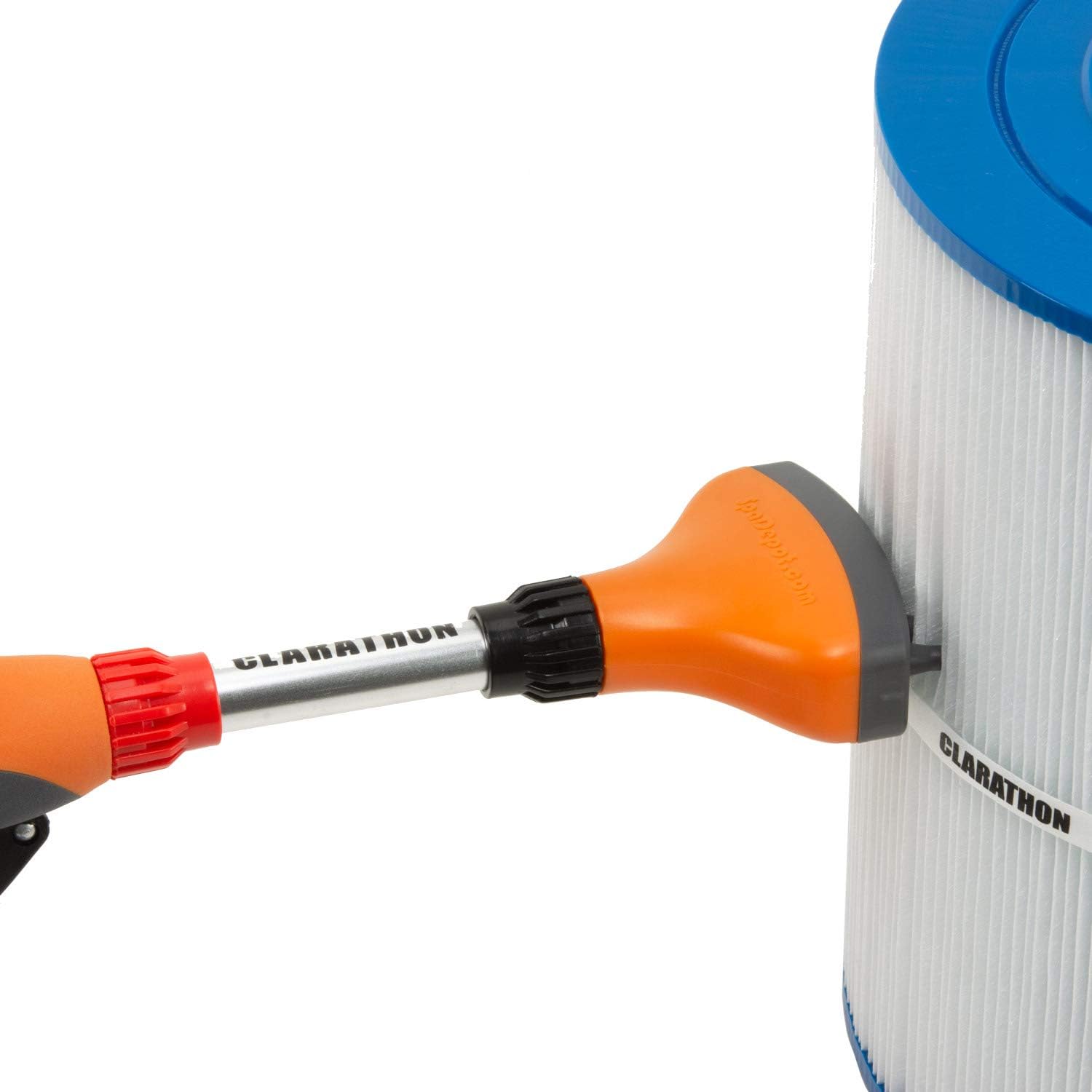 Clarathon Jet Stream Spa & Pool Filter Cleaner Dual Tool Set with Fan Spray Head for Outer Pleats + Long-Reach 360° Cartridge Core Cleaning Wand