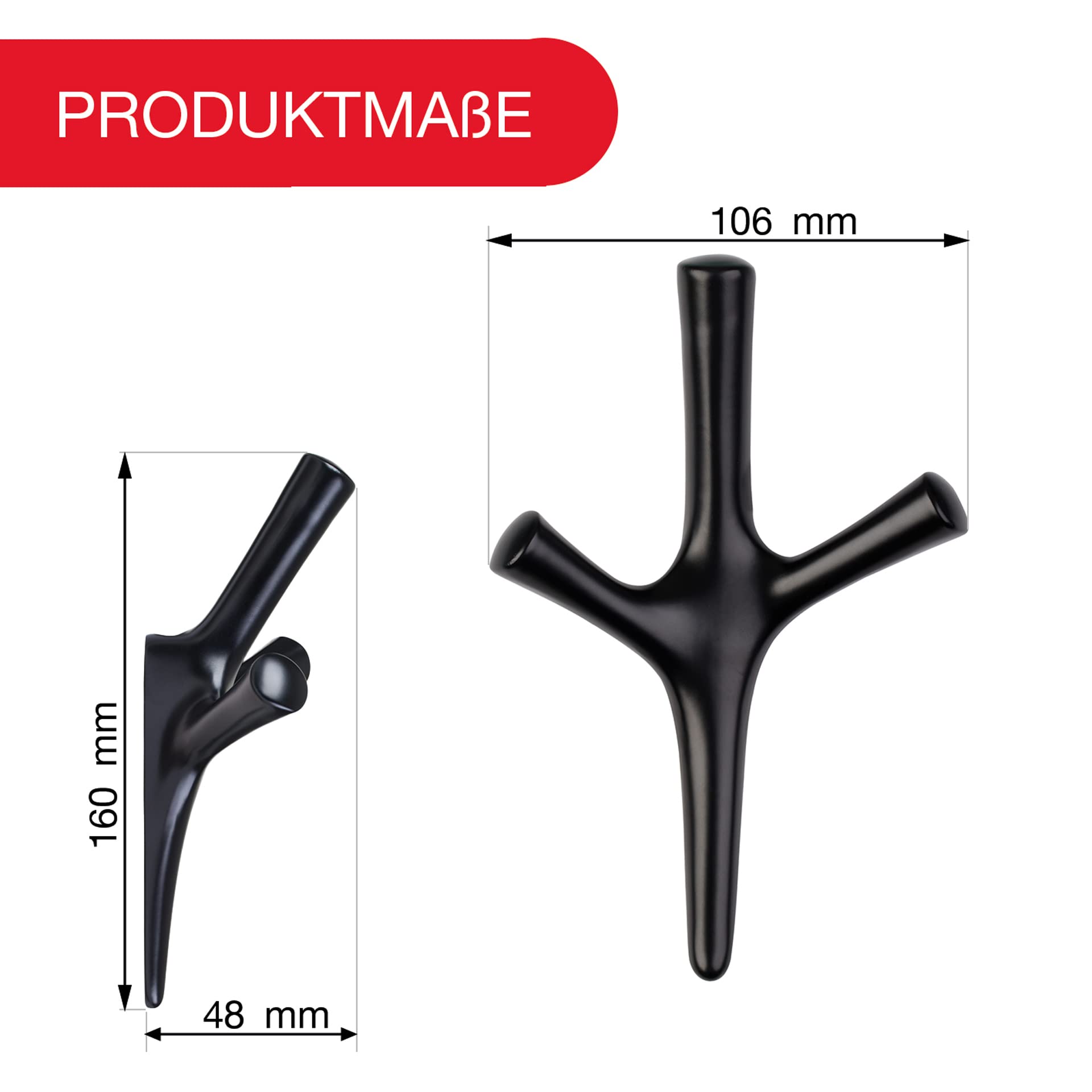 LouMaxx Garderobehaken in mat zwart, moderne metalen kledinghaken, set