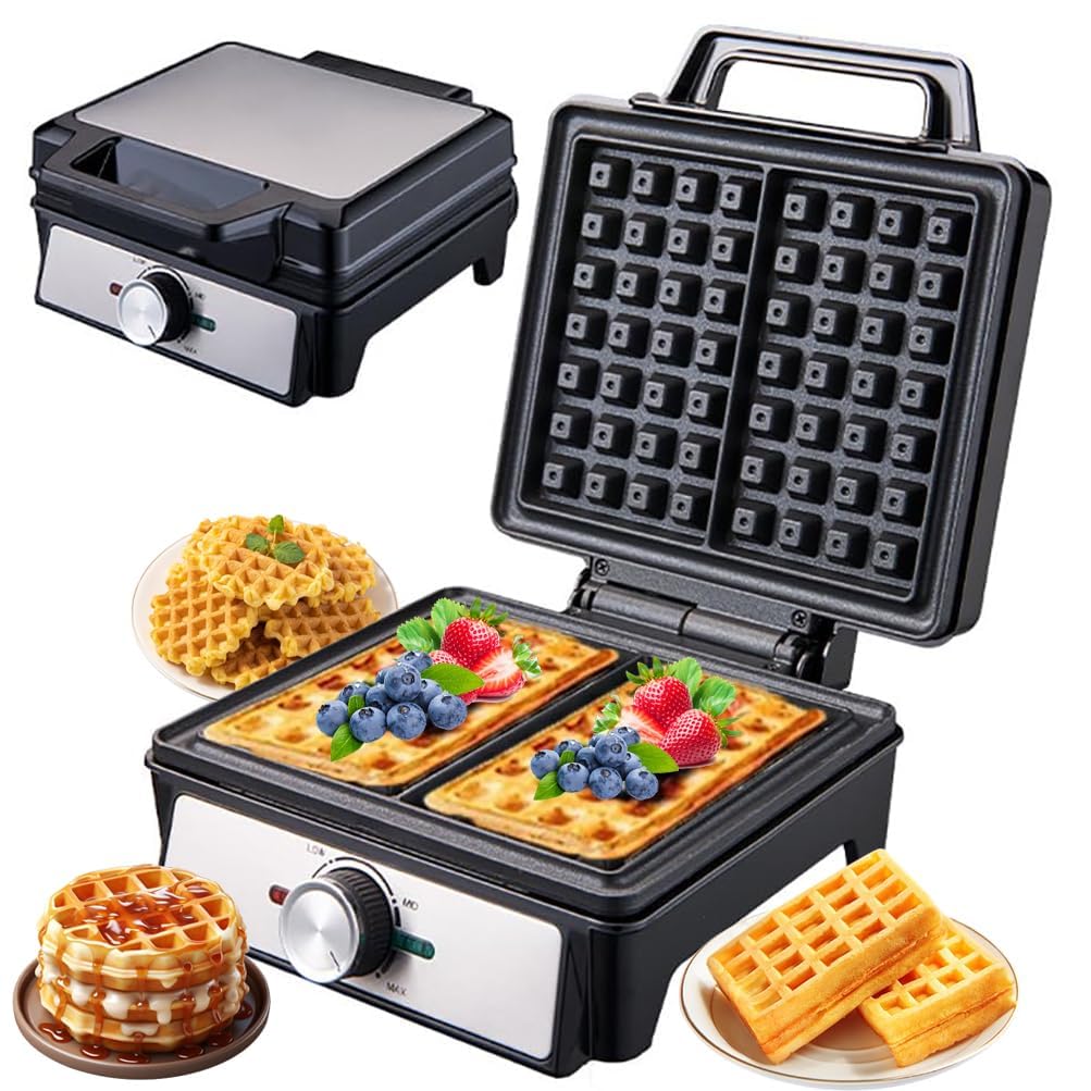 Waffle Maker Elettrico da 1600 W - Piatti Doppi, Controllo della Temperatura Regolabile, Guardia Antiaderente e Overflow - per Waffle belgi, frittelle, Formaggio grigliato, Hamburger