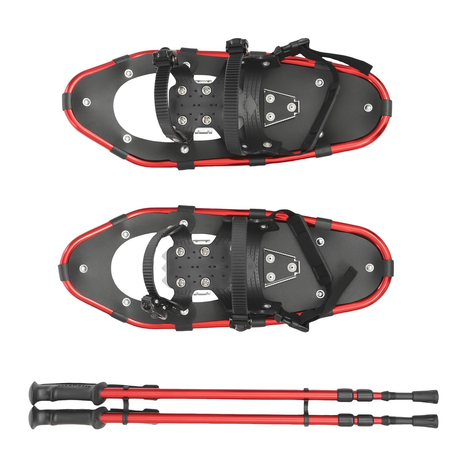 21 Inch Snowshoes & Trekking Poles Bundle with Adjustable Binding, Carry Bag for Men, Women, and Youth, Durable All Terrain Light Weight Snowshoes (Red+Black)