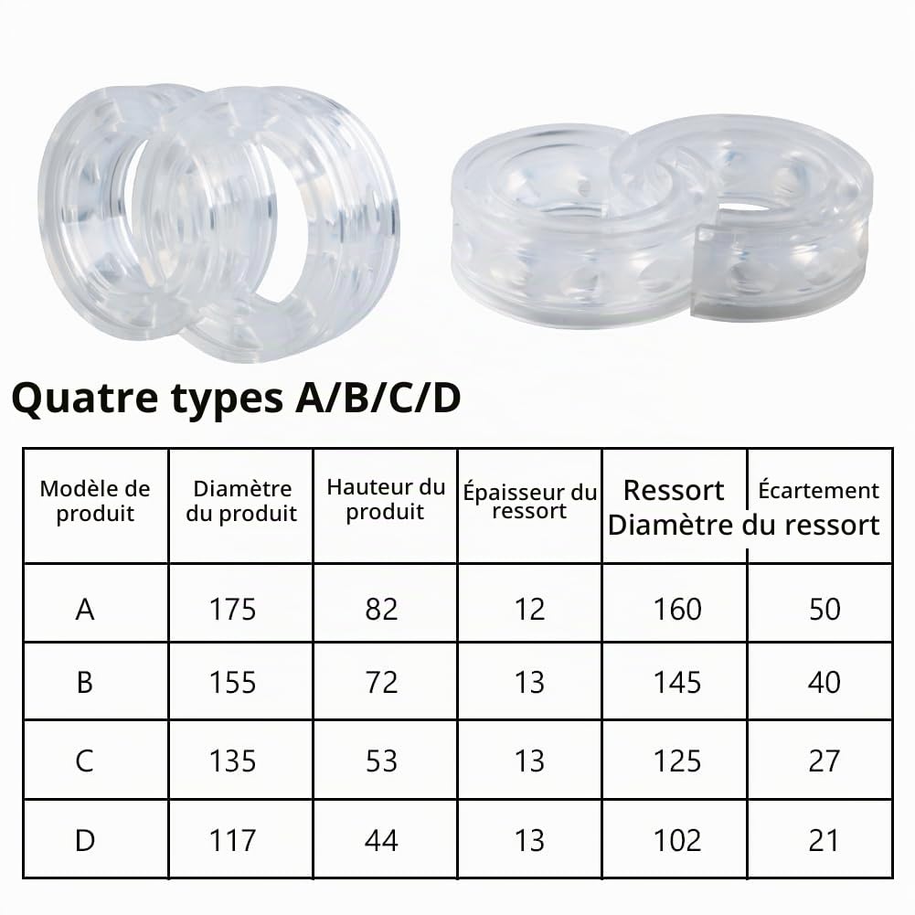 Amortisseurs à Ressort en Caoutchouc Transparent, Coussin de Puissance pour Pare-Chocs, Réduction des Vibrations et Bruit, Installation Facile Universelle pour Suspension de Voiture(C)
