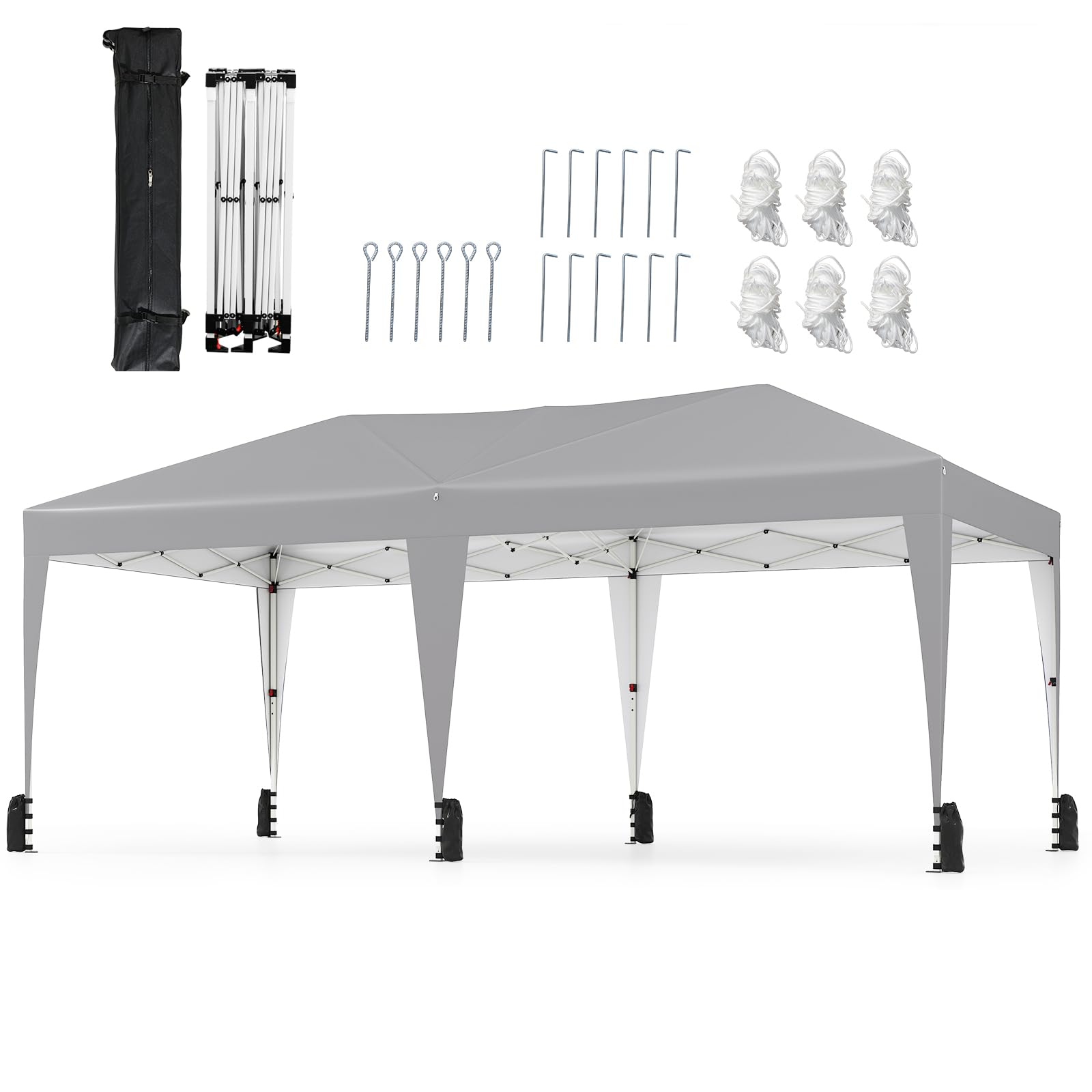 TANGZON 3 x 6M Pop-up Canopy Tent, 3-Level Height Adjustable Gazebo with Carry Bag, 6 Wine Ropes & 12 Ground Stakes, Heavy-Duty Waterproof Sunshade Shelter (Grey, 590 x 300 x 266-286cm) — image 1