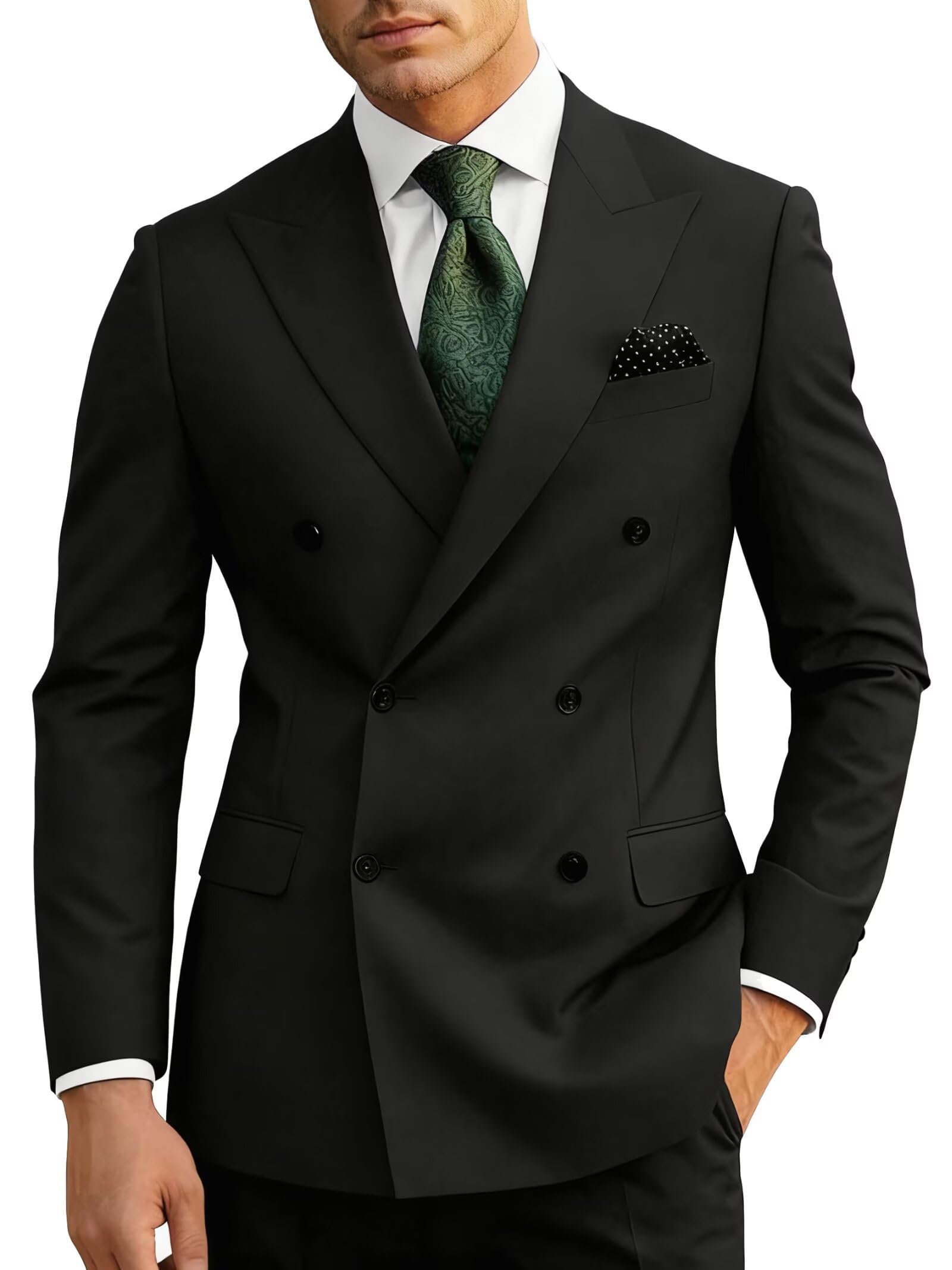 Wangyue Mens Suits Double Breasted Suit Men Slim Fit 2 Piece Wedding Prom Double Breasted Blazer Groom Suit Pants Sets