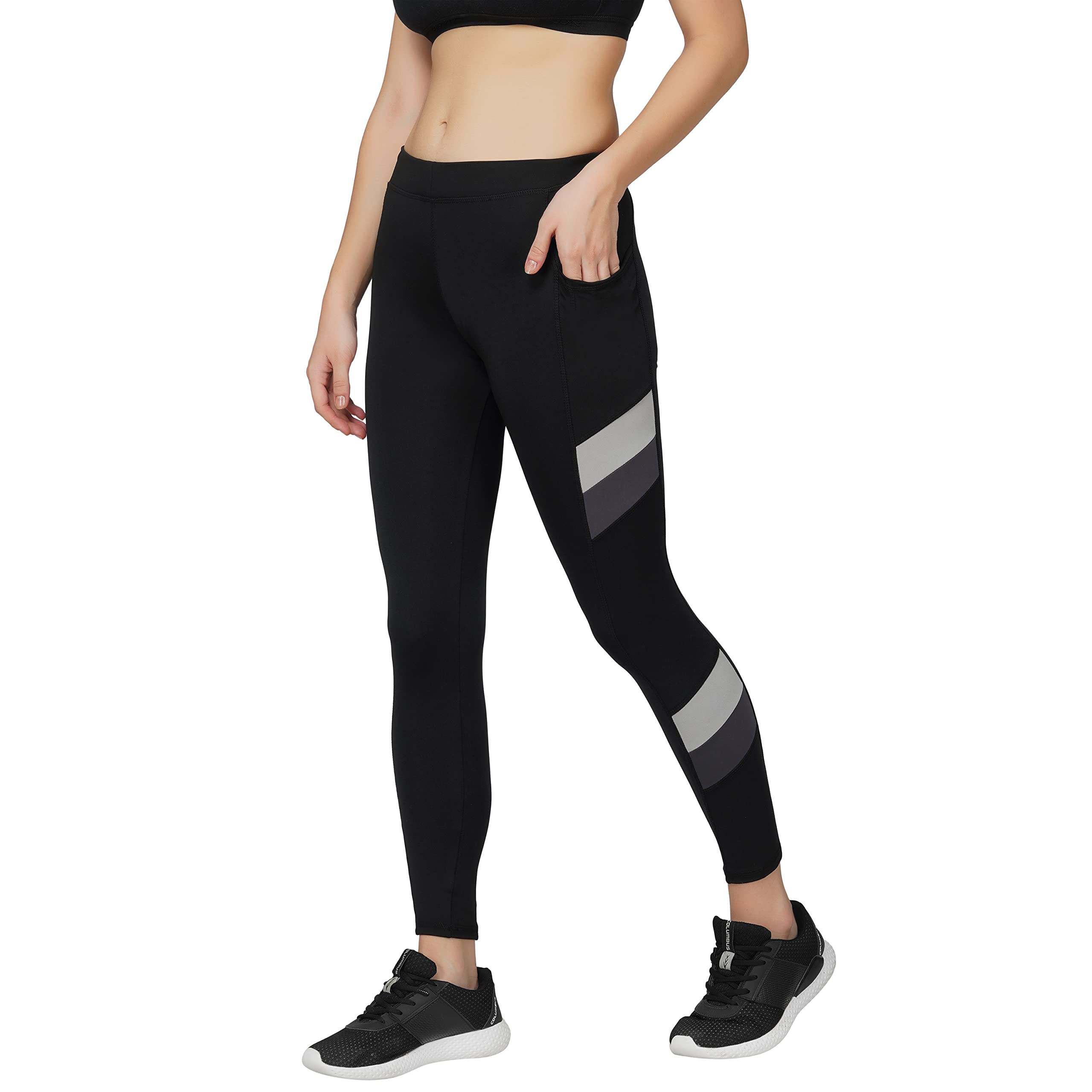 Imperative Women Gym wear Leggings Ankle Length High Waist Strechable Workout Tights Sports Fitness Yoga Track Pants | Gym Tights for Girls (Black Grey)-picture-49