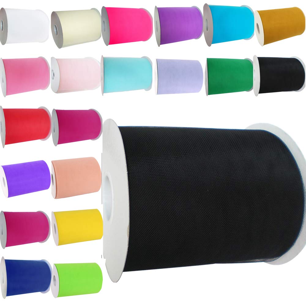 Time to Sparkle 2 Rolls Tulle Roll Spool 6 Inchs x 100yards Tutu Party Birthday Wraping Crafts Bridal Bow Skirt Wedding Decor - Black — image 1