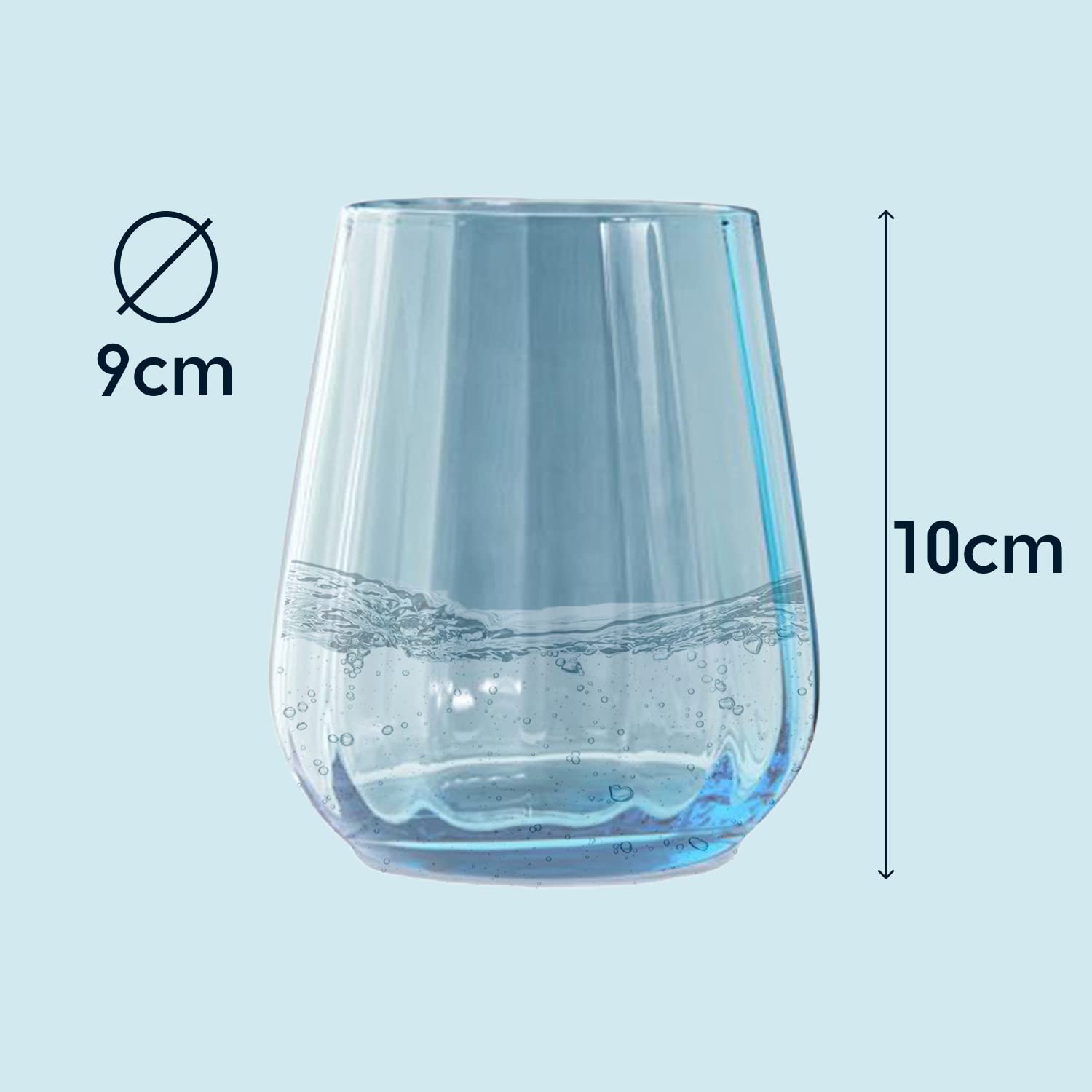 Livellara Milano Tumbler 400 ml Vidrio, Juego de 6, Vasos de Agua de Colores y Detalles, Color Turquesa, Colección: Renacimiento