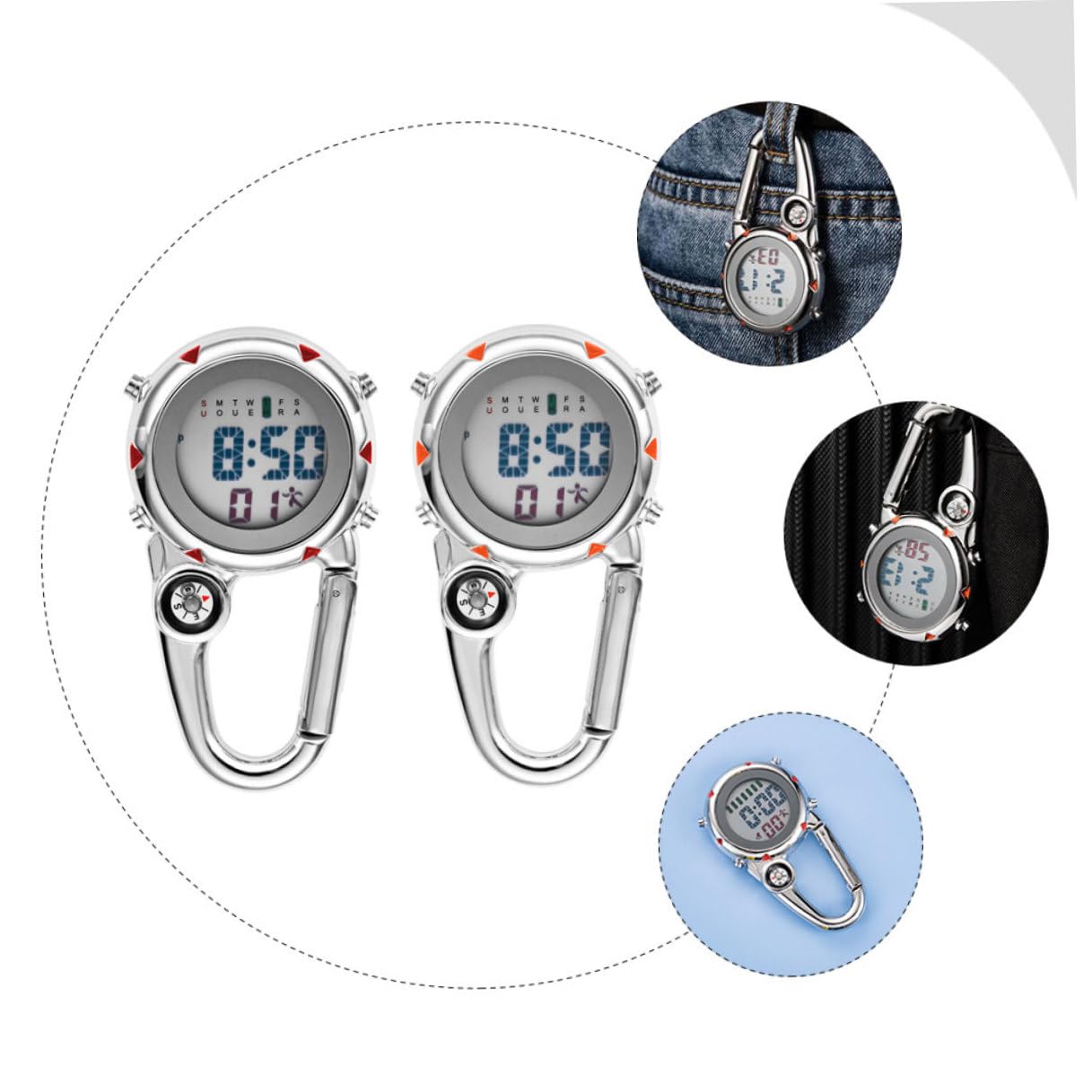 Pack Metallhaken Taschenuhr mit Leuchtfunktion für Outdoor Abenteuer