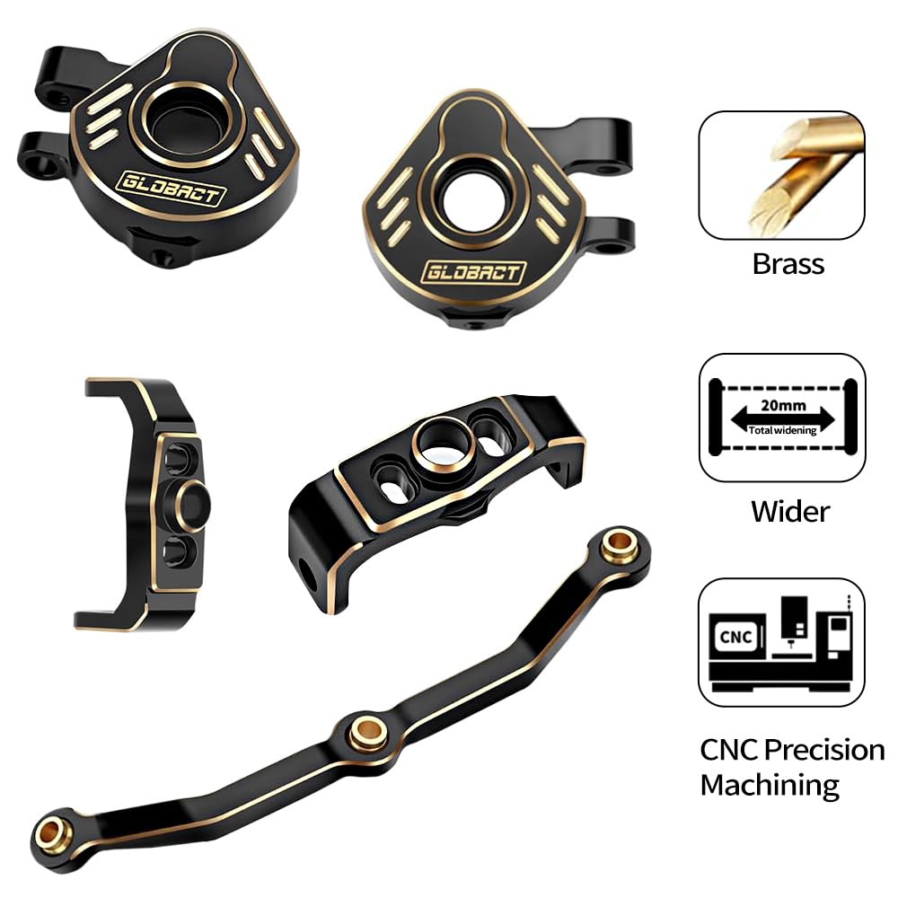 GLOBACT Brass Axle Steering Link Steering Blocks Knuckle Caster Blocks C-Hubs One Side Widened 10mm for TRX4M 1/18 RC Crawler Widening Upgrade Parts (7 Piece Set)