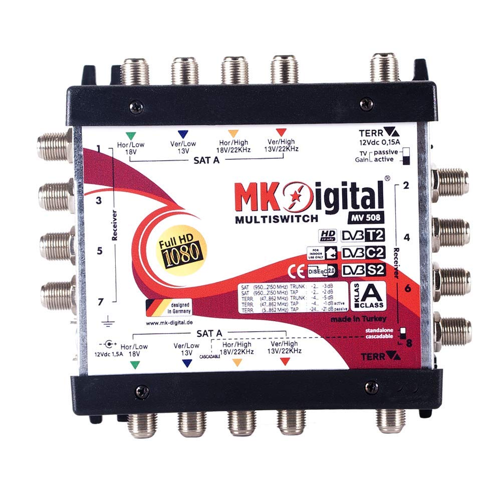 MK Digital MV Serie Multischalter, Multiswitch SAT Verteiler kaskadierbar (FullHD, HDTV, 4K, UHD, 8K) … (5/8 Multischalter)
