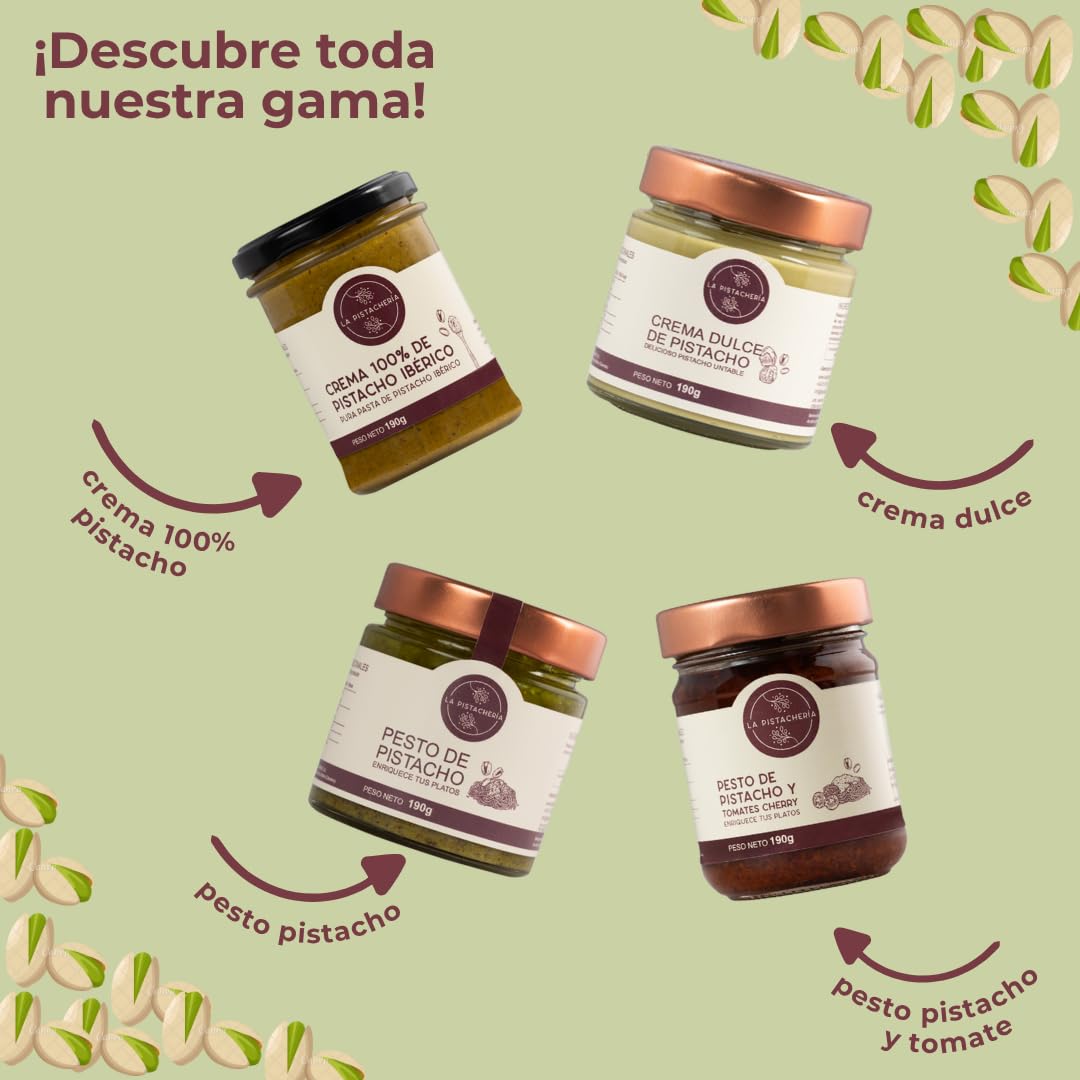Crema 100% de Pistacho Ibérico – Pasta Pura de Pistacho Natural sin Azúcar ni Aditivos – Textura Cremosa para Postres, Repostería, Desayunos y Recetas Saladas - La Pistachería (250 gr)