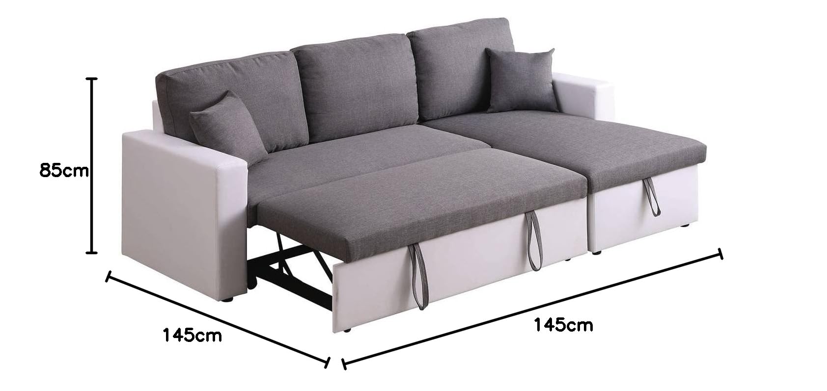 Habitat et Jardin - Canapé d'angle Convertible et Réversible Alain 3 Places Blanc et Gris - Canapé Lit Moderne en Tissu Lin - Espace de Stockage (Méridienne) - Design
