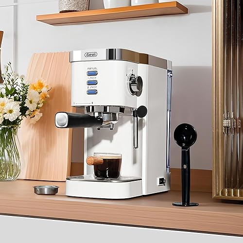 Miniatura 9 de Gevi Máquina de café expreso de 20 bares de alta presión, cafetera compacta con espumador de leche, varita de vapor, capuchino, cafetera con volumen
