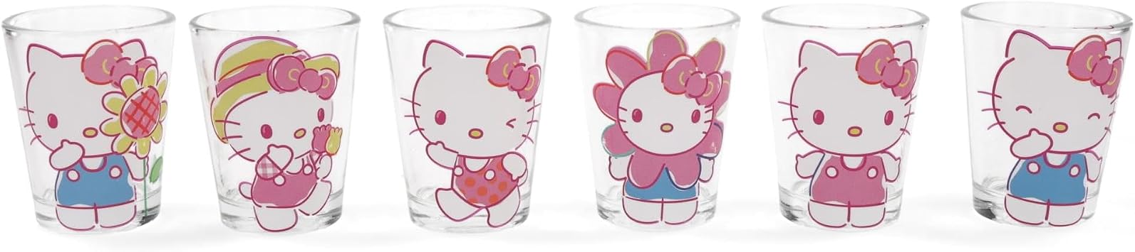 Silver Buffalo Sanrio Hello Kitty Springtime 6-Piece Mini Shot Glass Set | Home Barware For Liquor and Beverages | Each Holds 2 Ounces