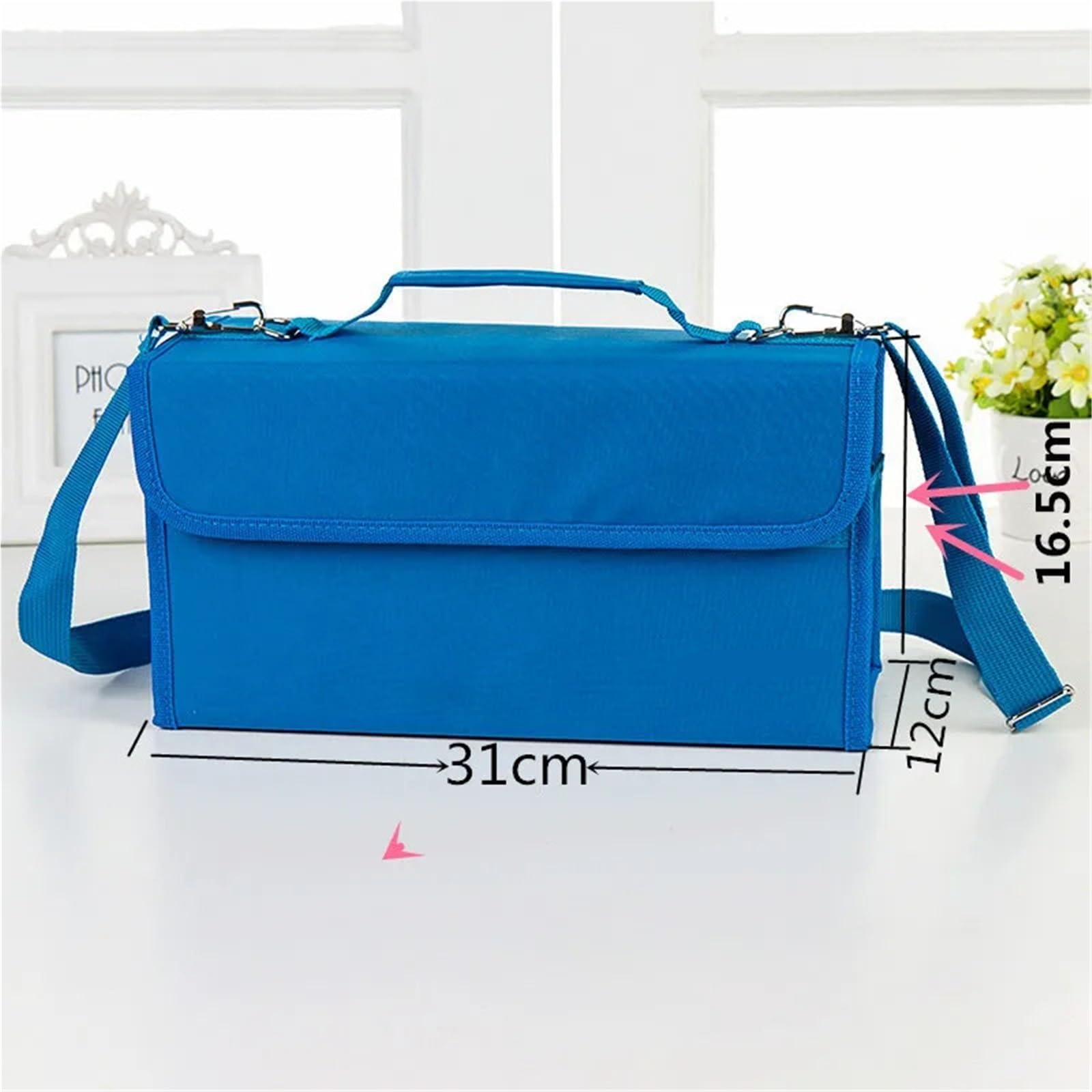 Aufbewahrungsbox für Markierungsstifte Marker Skizze Stift Tasche Tragbare Student Outdoor 80 Löcher Organizer Leinwand Handgemachte Zeichnung Große Kapazität Pinsel Tasche für Büro(Blue)