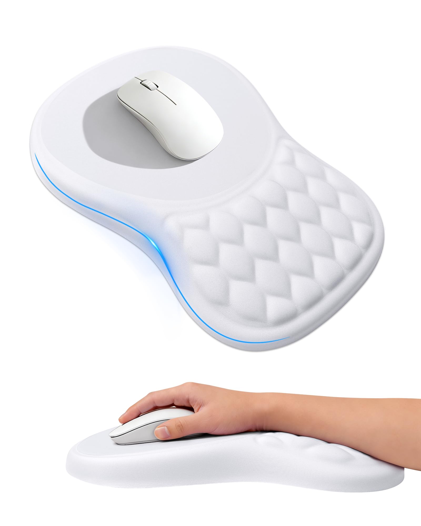 Ergonomic Mouse Pad with Wrist Rest, Slope Design Memory Foam Support, Smooth Lycra Surface, Non-Slip PU Base, Comfortable Mouse Mat for Office, Home, Computer Desk