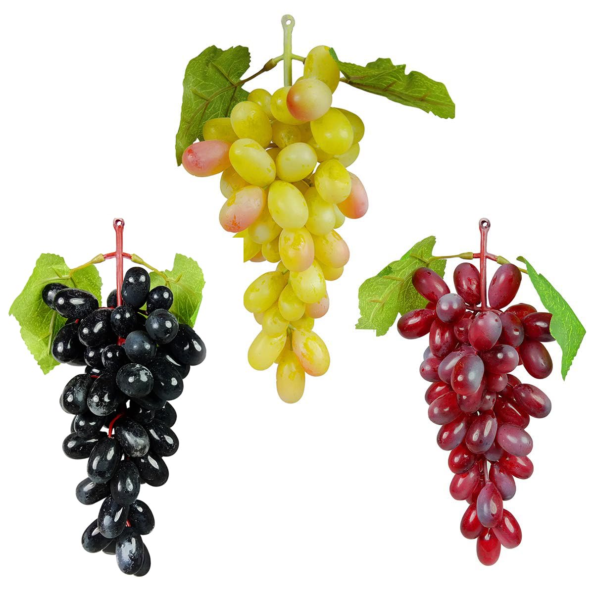Crystu Hanging Artificial Grapes with Leaves Plastic Fake Fruit Food Home Decor for Table Decoration Combo Pack of 3 pc