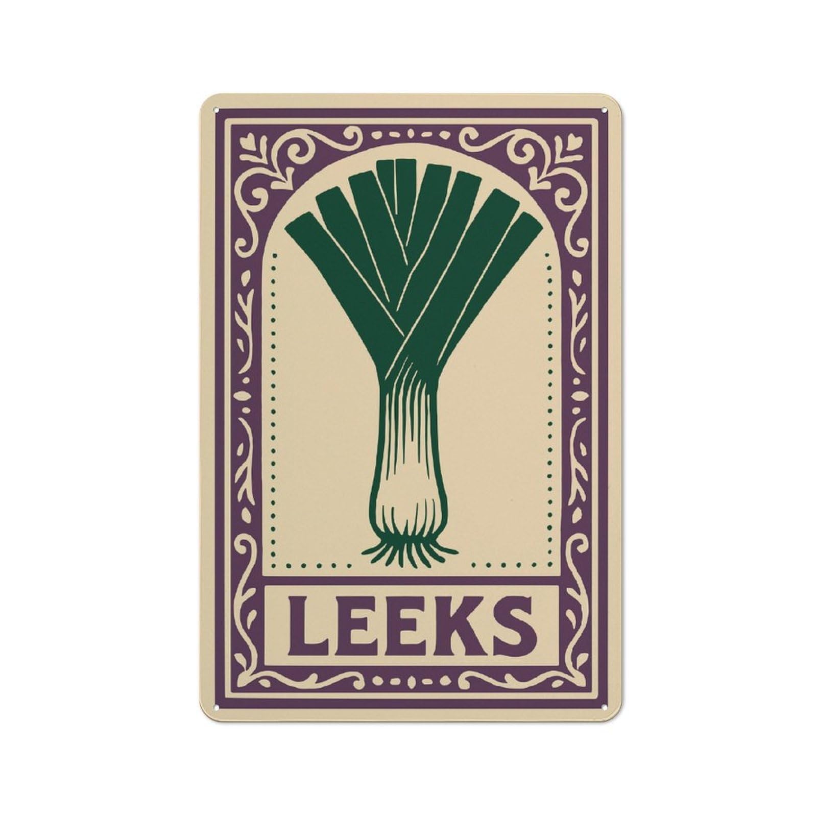 Junmoney Style-19 Everyday Leeks Illustration In Decorative Frame Decorative Tin Plaque 30X20cm, Room Wall Plaque For Bedroom, Kitchen, Office Or Living Room