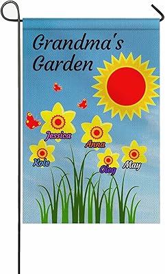 Custom Grandma's Garden Spring Garden Flag,Personalized Children Grandchildren Name Floral Sunflower Summer Yard Banner Double Sided Lawn Outdoor Decoration 12x18 Inch
